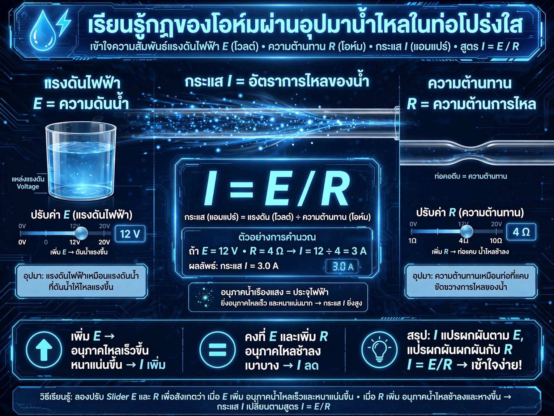 โอห์มวิ่งไล่: จำลองกฎของโอห์มด้วยน้ำไหลในท่อ